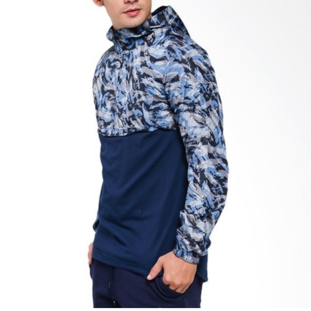 Under Armour Academy Navy Wind Anorak Jacket Camo 1/4 Zip Hoodie Size M Men